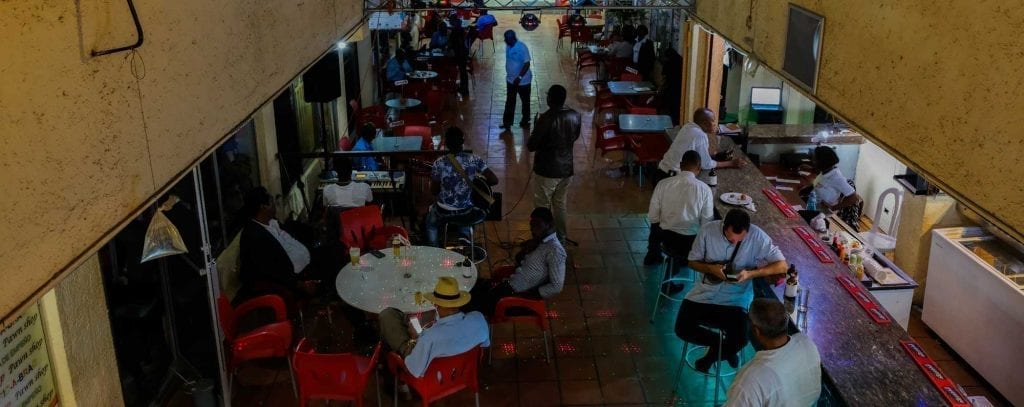 interior of dining area at restaurant with bar