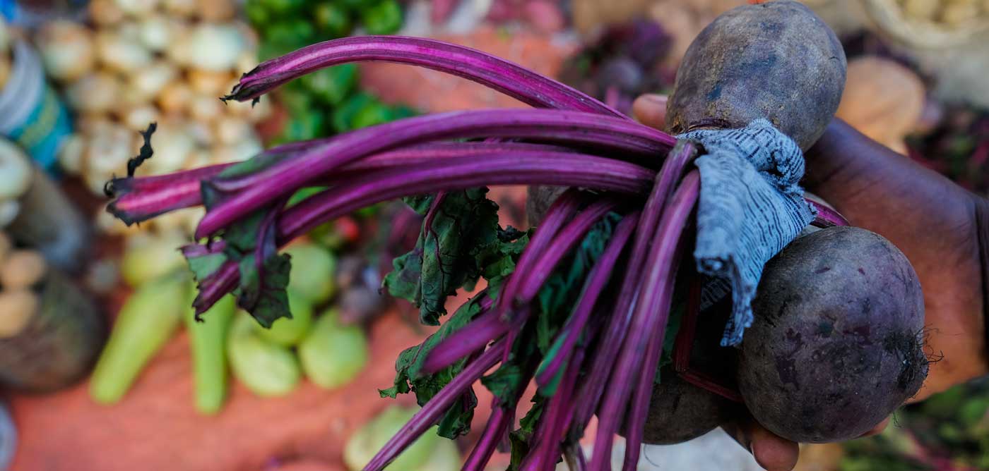 Fresh beetroots on display at a market in Haiti