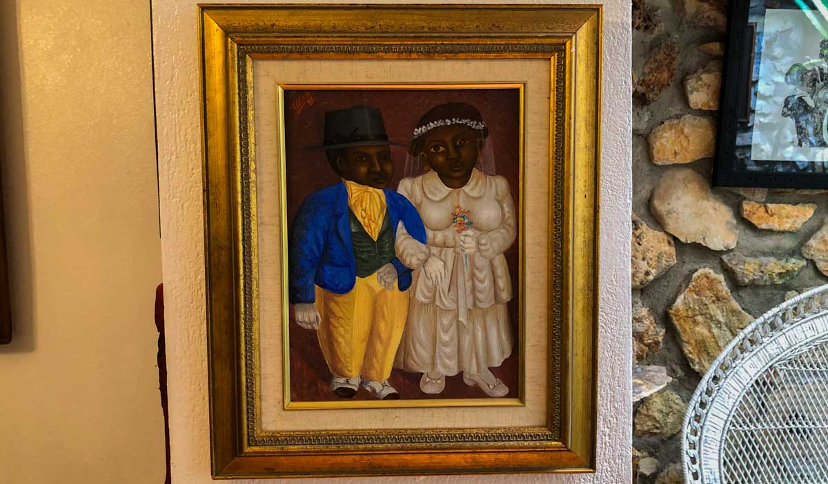 Painting of two Haitians getting married on display at Galerie Monnin, Laboule, Haiti