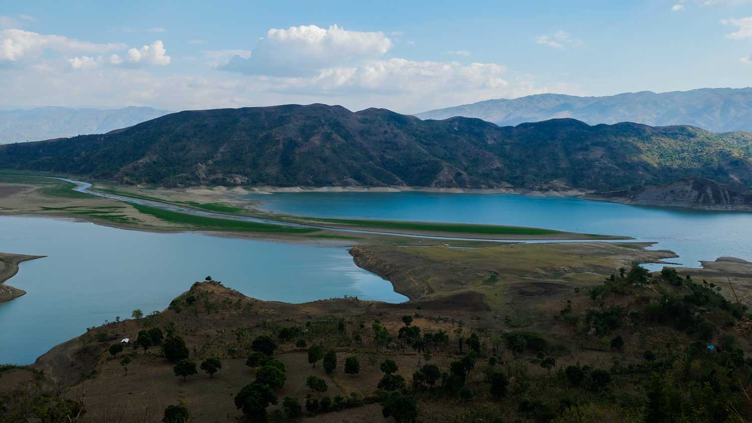 Aerial view of Lake Péligre and surrounding hills, Haiti