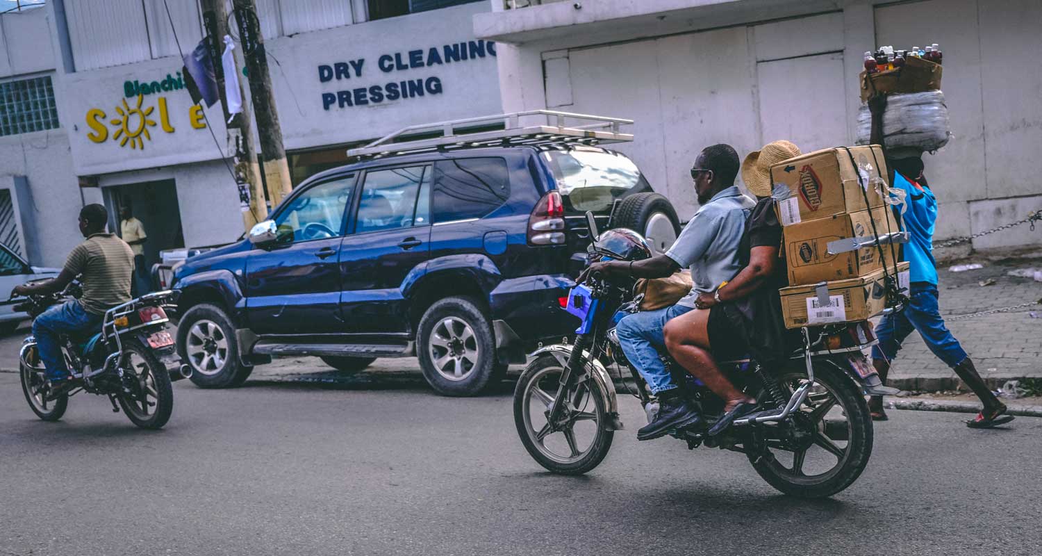 Moto taxis in traffic in Port-au-Prince, Haiti