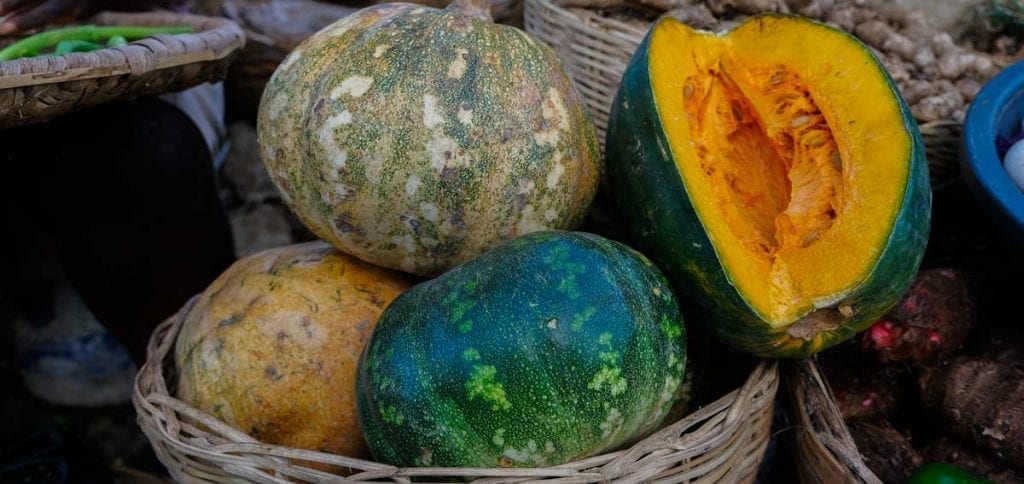 Fresh pumpkins for sale at a market