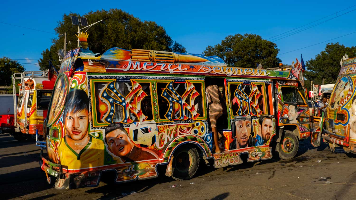 Extravagantly painted public bus in Port-au-Prince, Haiti