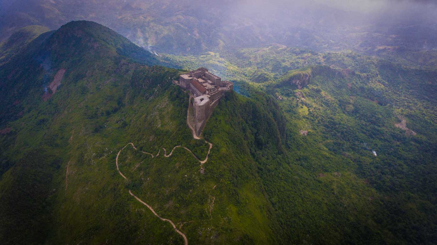 Aerial view of Citadelle Laferrière and mountain range, Haiti