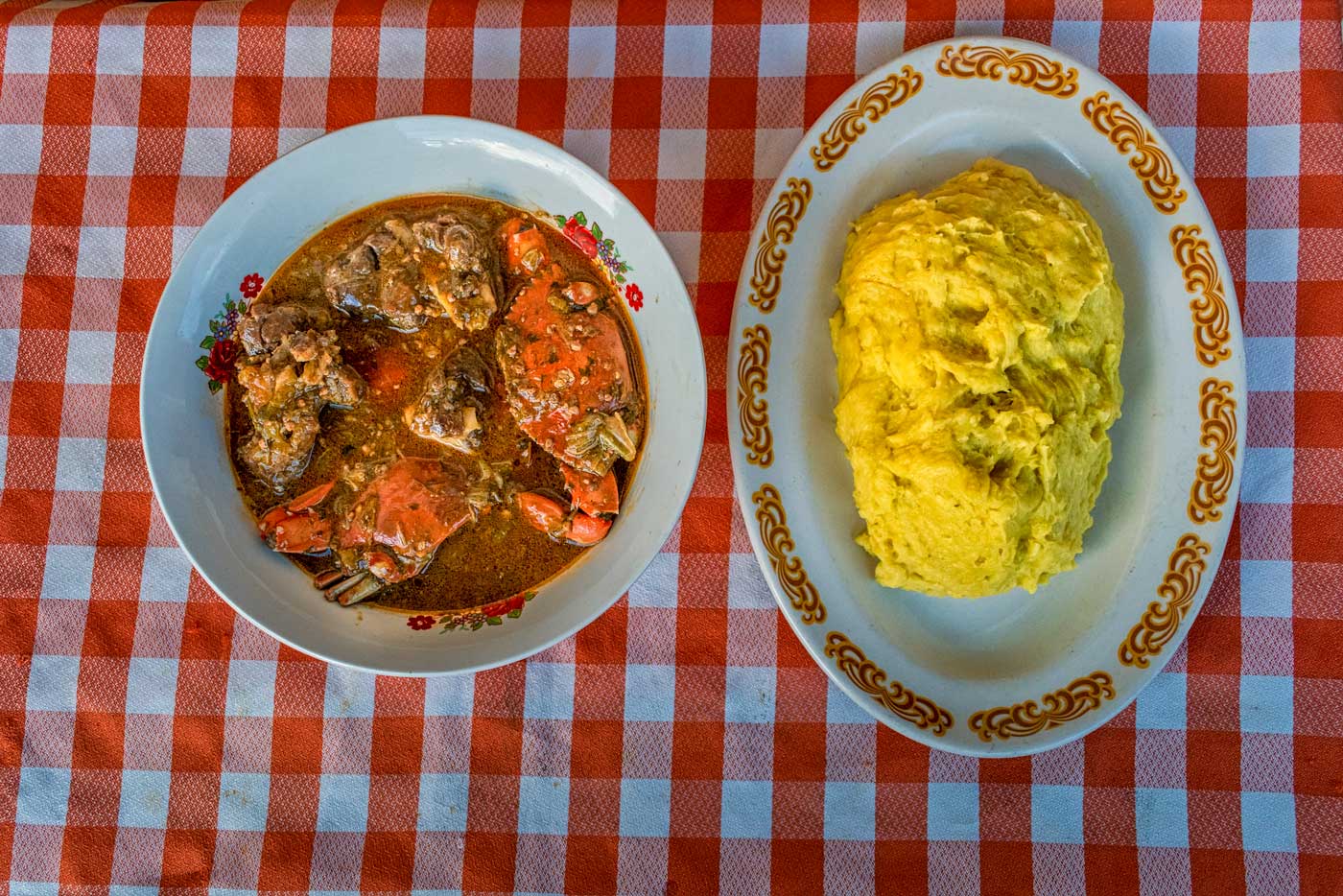 plate of mashed breadfruit and haitian tonmtonm