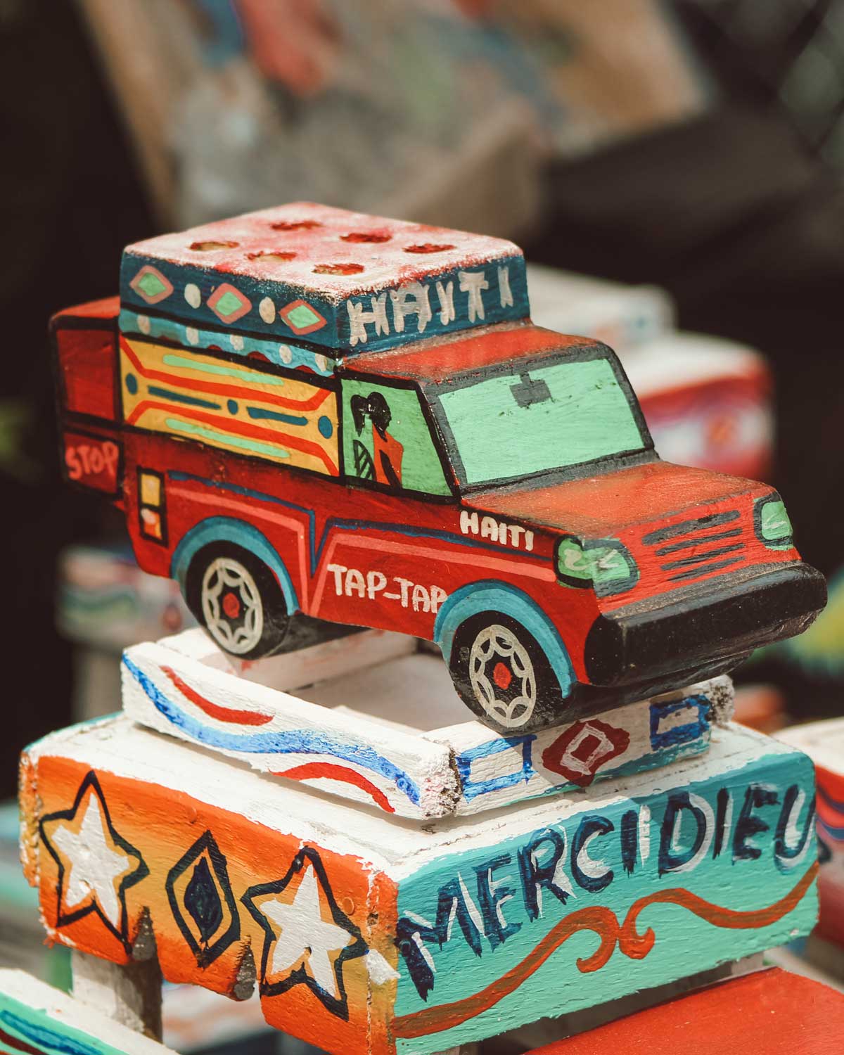 handpainted wooden toy bus