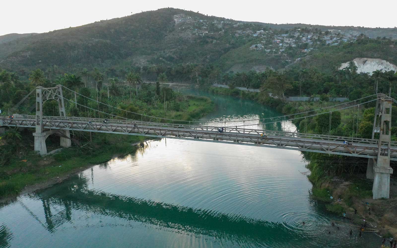 traffic on large bridge crossing a big river