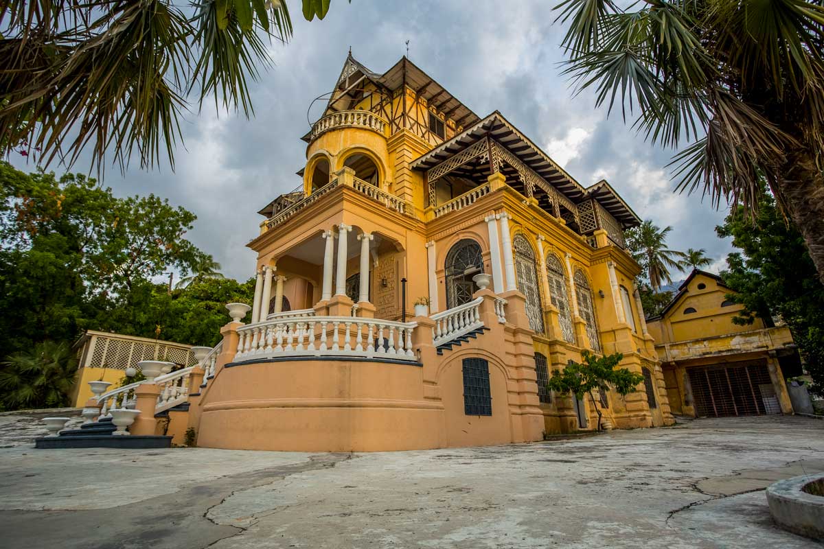 exterior view of old gothic gingerbread mansion